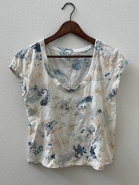 Pilcro Seamed Tee with Teal Paisley and Tan Accents